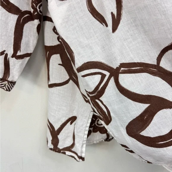 Laura Ashley Size 2X White Brown 3/4 Sleeve 100% Linen Beaded Tunic Blouse - Picture 7 of 7